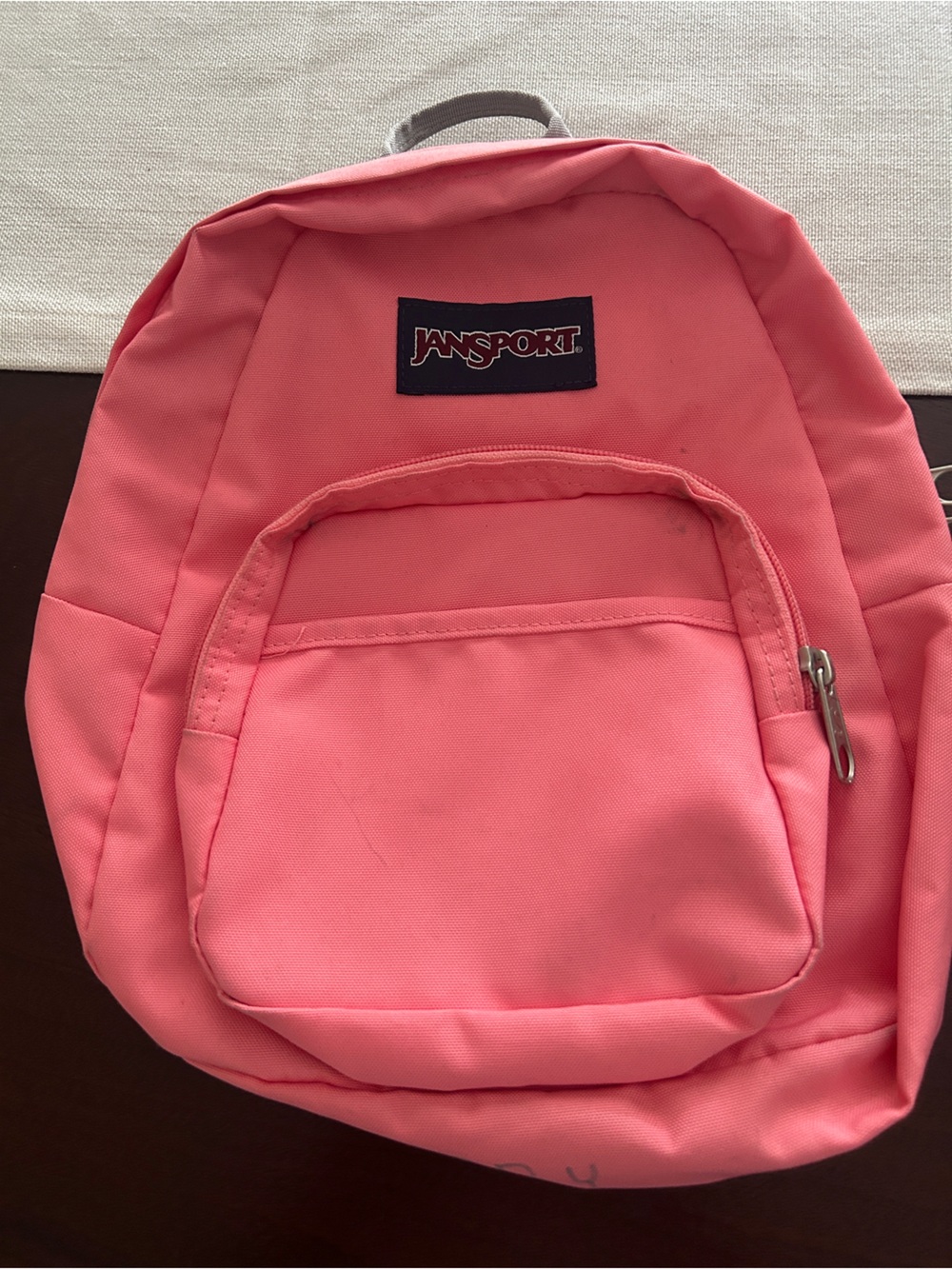 Jansport Coral Pink Mini Backpack with Navy Logo Patch